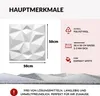 A product image displaying a 3D wall panel with its features and specifications. Produktbild-Vorschau