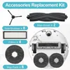 A flat lay image showing various accessories for a robot vacuum cleaner, including brushes, filters, and mop pads, arranged around the base of the robot vacuum. Produktbild-Vorschau