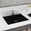 vidaXL umývadlo keramické obdĺžnikové čierne s otvorom na Náhľad obrázku produktu 2