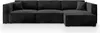 A black sectional sofa is shown from the front against a white background. Produktbild-Vorschau