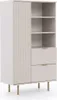 A light-colored cabinet with fluted doors and drawers, standing on gold legs. Produktbild-Vorschau