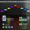 A display of nightstands with LED lighting, showcasing different colors and features. Produktbild-Vorschau