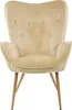 A beige armchair with wooden legs, shown from the front against a white background. Náhled obrázku produktu