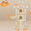 A diagram showing the dimensions of a cat tree, with various measurements indicated by orange labels. Podgląd zdjęcia produktu