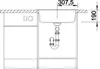 A technical drawing of a kitchen sink and cabinet, showing dimensions and plumbing. Produktbild-Vorschau