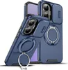 Two blue phone cases with a ring stand and camera cover are displayed against a white background. Produktbild-Vorschau