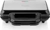 A black and silver waffle maker is shown from a front-facing, slightly elevated angle against a white background. Podgląd zdjęcia produktu
