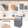 Collage of images showing how to use a laundry basket with a removable fabric liner and a bamboo shelf unit. Podgląd zdjęcia produktu