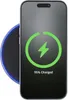 A smartphone is shown on a wireless charger, indicating it is charging. Produktbild-Vorschau