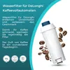 A water filter for DeLonghi coffee machines is shown with coffee beans and text describing its benefits. Produktbild-Vorschau