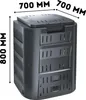 A 3D rendering of a black compost bin with dimensions indicated by text overlays. Produktbild-Vorschau