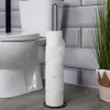 A toilet paper holder with several rolls of toilet paper next to a toilet. Voir les images du produit