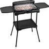A black electric grill on a stand, shown against a white background. Produktbild-Vorschau