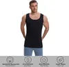 A man wearing a black tank top and blue jeans, with marketing icons and text at the bottom. Produktbild-Vorschau