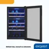 A wine cooler with its door open, displaying multiple shelves with bottles and blue LED lighting inside. The cooler is positioned on a white background. Produktbild-Vorschau