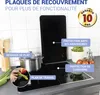A kitchen counter with a glass stovetop cover, a pot, and vegetables. Produktbild-Vorschau