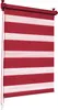 A red and white striped roller blind is shown hanging against a white background. Produktbild-Vorschau
