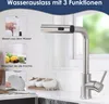 A kitchen faucet with water flowing, demonstrating different functions. Podgląd zdjęcia produktu