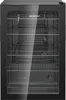 A black glass door refrigerator with multiple shelves inside. Anteprima dell’immagine prodotto