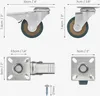 Collage of product images showing different views and dimensions of furniture casters and a screw. Produktbild-Vorschau
