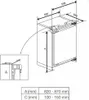 A technical drawing of a built-in freezer with dimensions and a table of measurements. Voir les images du produit