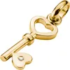 A close-up studio shot of a gold charm in the shape of a key with a heart at the top and a small diamond on the heart at the bottom. Anteprima dell’immagine prodotto