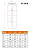 A diagram of pants with measurements and a table of sizes and corresponding measurements. Náhled obrázku produktu