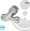 A close-up shot of a chrome-plated plumbing valve with a white tube attached. Produktbild-Vorschau