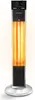 A tall, modern electric heater with glowing orange heating elements, standing on a circular silver base against a white background. Produktbild-Vorschau