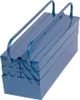 A blue metal toolbox with multiple compartments and a carrying handle. Produktbild-Vorschau