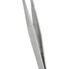 A close-up view of a pair of stainless steel tweezers against a white background. Produktbild-Vorschau