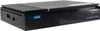 A black satellite receiver is shown from a diagonal front-left perspective on a white background. Produktbild-Vorschau