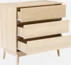 A light wood sideboard with three drawers, one of which is partially open, shown against a white background. Produktbild-Vorschau