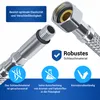 Close-up of a flexible metal hose with descriptive text and icons highlighting its features. Produktbild-Vorschau