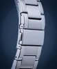 A close-up shot of a silver watch band and clasp. Produktbild-Vorschau