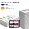 Marketing image showing ink cartridges and stacks of paper with charts. Produktbild-Vorschau