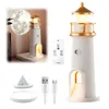 A lighthouse-shaped lamp with a remote control and USB cables, presented as a decorative item. Produktbild-Vorschau