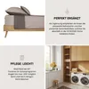 A collage of images showing bedding, care instructions, and a laundry room. Produktbild-Vorschau
