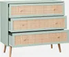 A light green chest of drawers with three rattan-fronted drawers and wooden legs, set against a white background. Anteprima dell’immagine prodotto