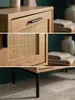 Detailaufnahme der texturierten Oberfläche des Polyrattan-Geflechts an der Tür eines Badezimmerschranks in Eichenoptik._#sku_SAFWL6.876# Produktbild-Vorschau