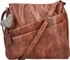 A brown leather-like crossbody bag with a plaid heart charm and a Rieker logo tag. Produktbild-Vorschau