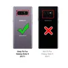 Two phone backs are shown, one with a green checkmark and one with a red X, indicating compatibility. Produktbild-Vorschau