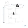 A line drawing of a white cabinet with dimensions and weight limits indicated. Produktbild-Vorschau