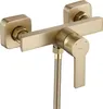 A close-up studio shot of a gold-brushed shower faucet. Produktbild-Vorschau