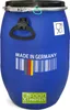 A blue plastic barrel with a black lid and metal clasp, shown against a white background. The barrel has text and graphics printed on it. Produktbild-Vorschau