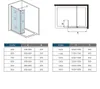 Diagrams and tables showing dimensions for shower enclosures. Produktbild-Vorschau