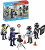 A Playmobil police action heroes playset is shown, with the box in the background and the figures and accessories in the foreground. Produktbild-Vorschau