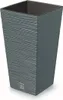 A tall, square, textured planter pot on a white background. Voir les images du produit