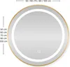 A round LED mirror with a gold frame, shown from the front against a white background. Dimensions are indicated on the left and top. Podgląd zdjęcia produktu