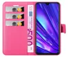 A pink wallet-style phone case with a smartphone inside, showing credit cards and a banknote. Náhled obrázku produktu